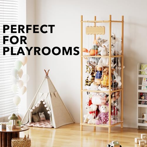 Large Capacity Wooden Stuffed Animal Storage Organizer - 15.8" Wide, Natural
