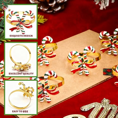 Christmas Candy Cane Napkin Rings Set of 6 – Napkin Holders, Candy Cane Design, DTOFOOT (Christmas Candy Cane)