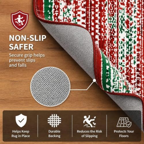 GarveeHome 2x8 Red/Green Christmas Runner Rug - Snowflake Hallway/Kitchen Mat