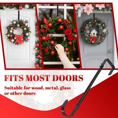 Metal Wreath Hanger for Front Door, Adjustable Wreath Hanger from 12-20", Single Hook, Heavy Duty, Holds up to 20 lbs, Over-The-Door Hook for Hanging Easter, Halloween, Fall, Christmas Decorations
