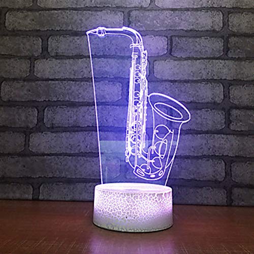 3D Saxophone Night Light Lamp Illusion Night Light 7 Color Changing Touch Switch Table Desk Decoration Lamps Gift with Acrylic Flat ABS Base USB Cable Toy (Bus)