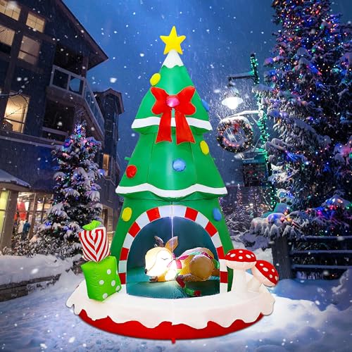 Joliyoou 7.2FT Christmas Inflatable Tree with Deer Inside & Lights, Holiday Decoration