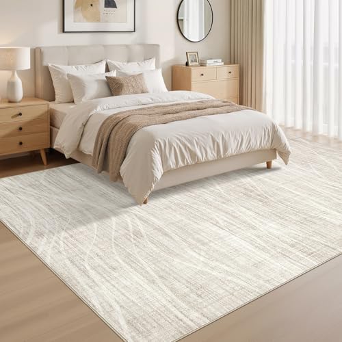 WITSHOCK 8x10 Beige Modern Washable Area Rug for Living Room & Bedroom
