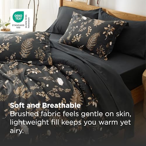 Bedsure 10 Black Floral Queen Comforter Set - 7 Piece Bedding