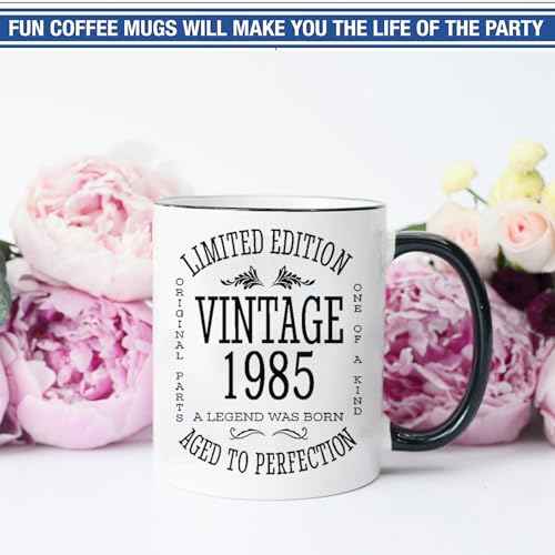 Funny 1985 40th Birthday Gifts Ideas Mug - Unique Ceramic Coffee Mugs for Men and Women - Christmas Gifts for Him, Her, Husband, Wife, Mom, Dad, Family Friends, Coworker - White 11 Oz Tea Cups