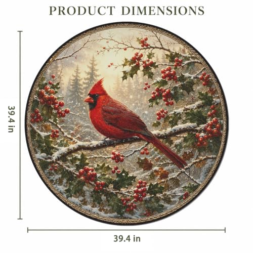 OneNewwish Multi Color Cardinal Bird Round Rug 3.3ft Washable Non Slip Bedroom Living Room Entryway Decor
