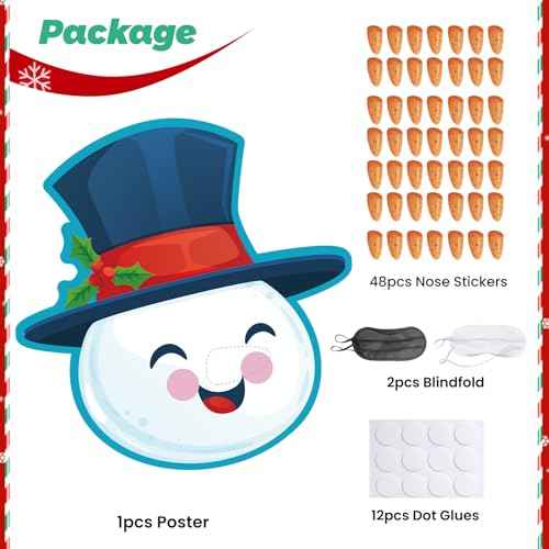 Haunt Couture Pin the Nose on the Snowman Game - Reusable Christmas Party Games for Family with 32+ Stickers | Indoor Holiday & Winter Classroom Activities Kit