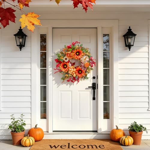 24 Inch Harvest Fall Wreaths for Front Door with