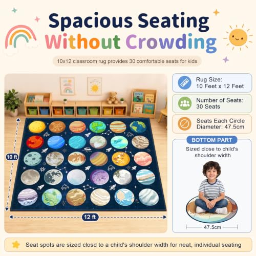 Kimicole 10x12 ft Classroom Rug with 30 Planet Spots for Preschool & Elementary