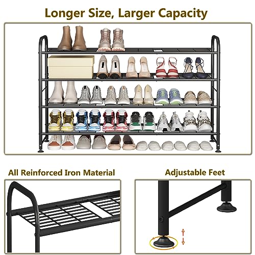 Long Shoe Rack 4-Tier Black Metal Shoe Storage Organizer for Closet Entryway