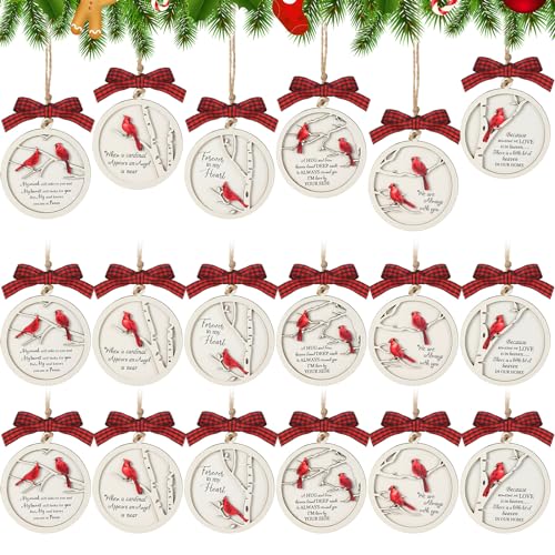Soaoo 24 Pcs Cardinal Christmas Ornaments - Wooden Memorial Holiday Decor