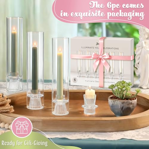 6 Pack Glass Hurricane Candle Holders 12" Open Ended Candlestick Tubes