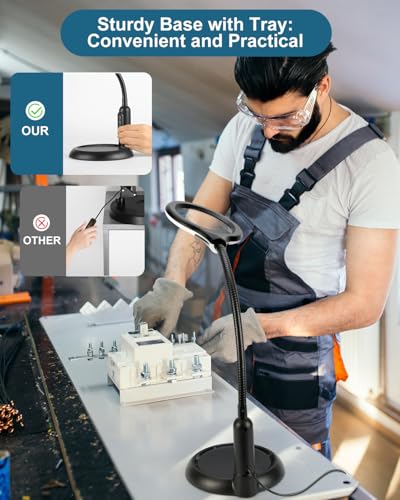 Black 12X Magnifying Glass with Light & Stand - LED 5 Color Modes, Stepless Dimming, Hands-Free Desk Clamp Lamp for Crafts & Close Work