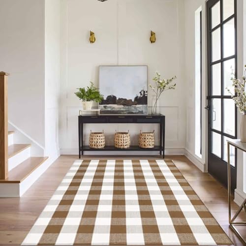 4' x 6' Buffalo Plaid Outdoor Rug - Brown & White Checkered Farmhouse Mat