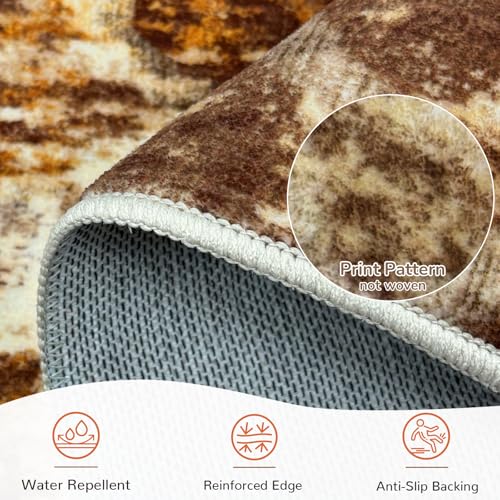 Cow Print Washable Area Rug 5x7 ft for Living Room & Bedroom - Abstract Cowhide Variation