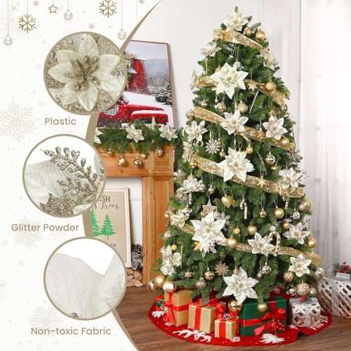 24PCS Champagne Gold Artificial Poinsettia Christmas Flowers for Holiday Decor