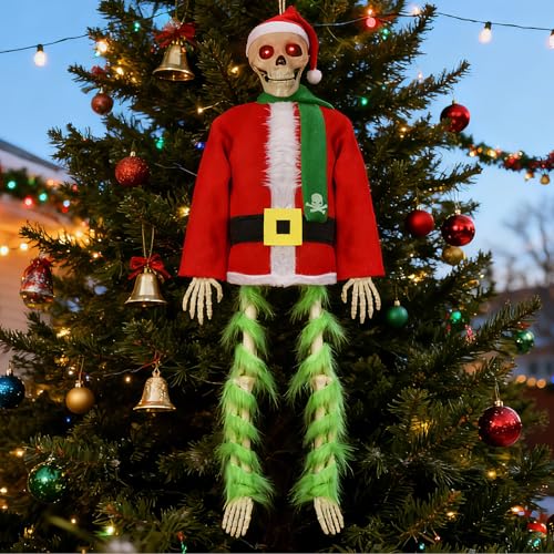 4 ft Santa Skeleton Outdoor Halloween Christmas Decor – Hanging Yard Display