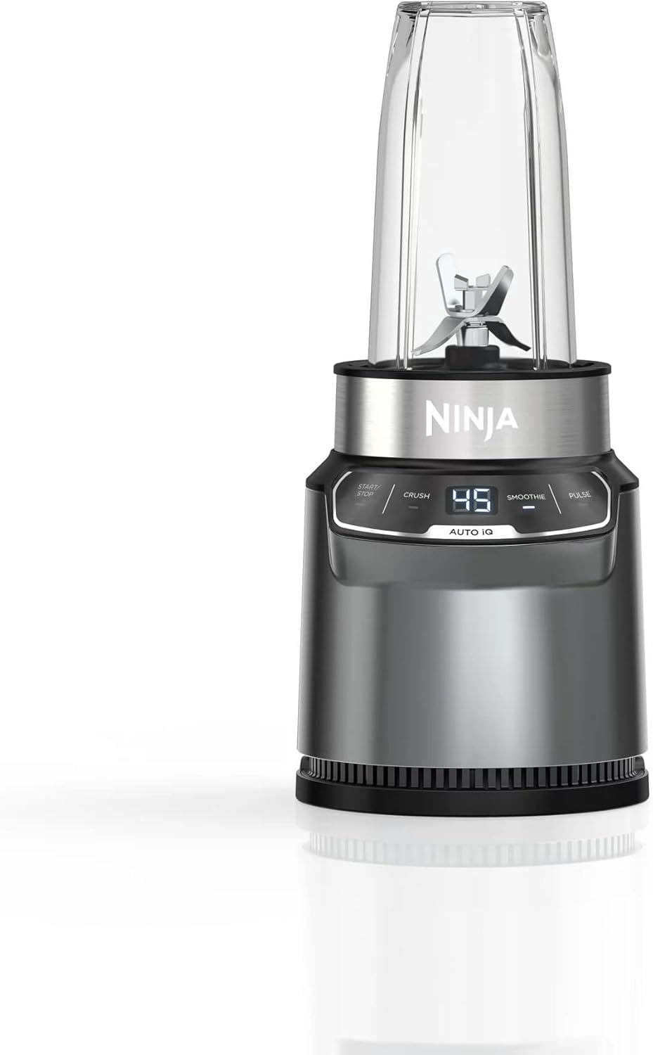 Ninja BN400 Nutri Pro Compact Personal Blender - 1000 Watts, Auto-iQ, 18oz & 24oz To-Go Cups - Stone Silver