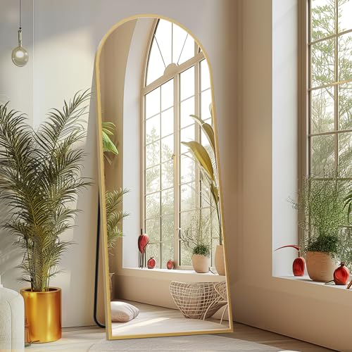 Gold Arched Full Length Mirror 64x21 Inches - Stylish Floor & Wall Mirror