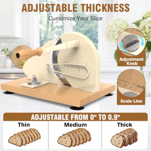Vanerepok Large White Manual Bread Slicer with Adjustable Thickness for Homemade Sourdough