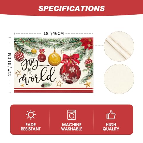Artoid Mode Christmas Red Placemats Set of 6, 12x18 Inch Holiday Table Decor
