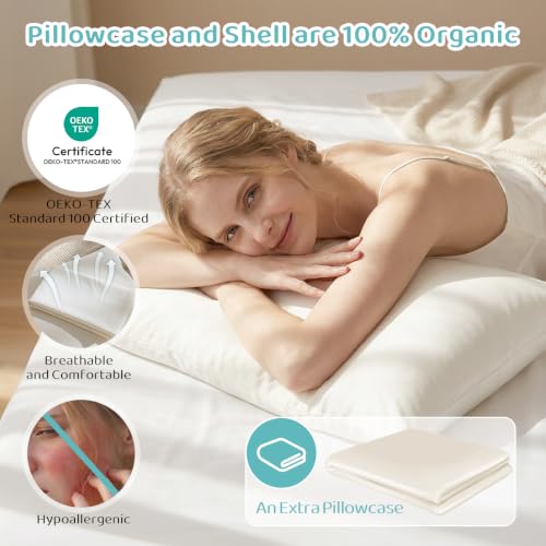 Organic Cotton Pillow 20x26 with Adjustable Loft - Off White, Hypoallergenic