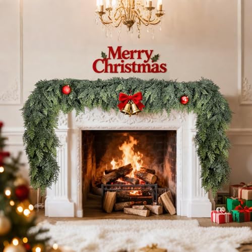 Escrio 9 FT Christmas Cedar Garland - Realistic Artificial Winter Greenery for Indoor & Outdoor Decor, Model 1