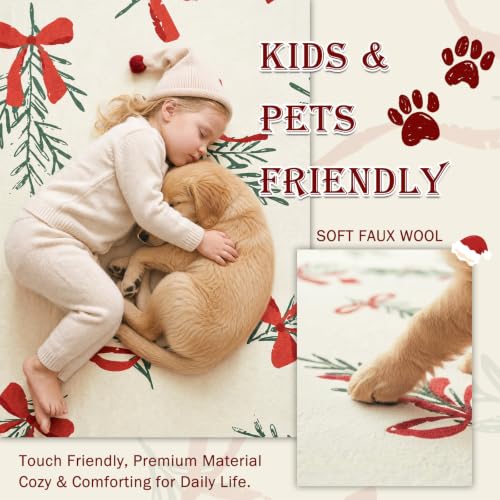 nesrt Christmas Washable Area Rug 5x7ft Beige - Holiday Floor Mat for Living Room & Bedroom