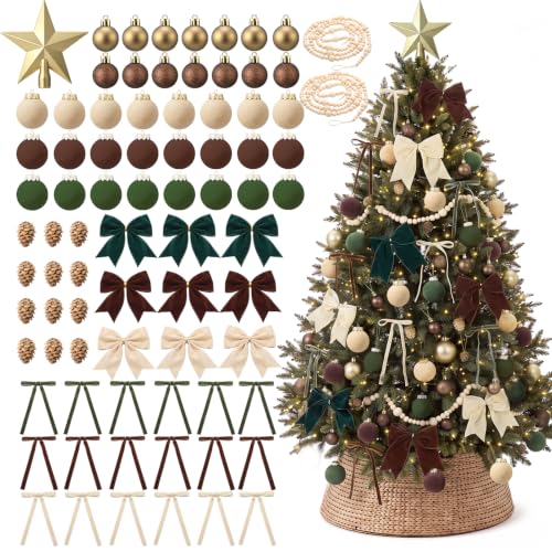 Soulchen Neutral Christmas Ornaments Set - 75 Pcs Rustic Holiday Decor