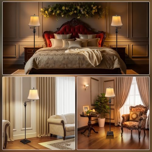 Vintage Floor Lamp Brown - Adjustable 350° Swing Arm Farmhouse Standing Light for Living Room & Bedroom