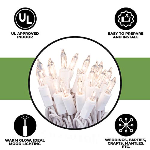 612 Vermont Clear 20 Count Christmas String Lights on White Wire Cord, UL Approved for Indoor Use Only, Total Length 4.9 Foot, Lighted Length 3.4 Foot