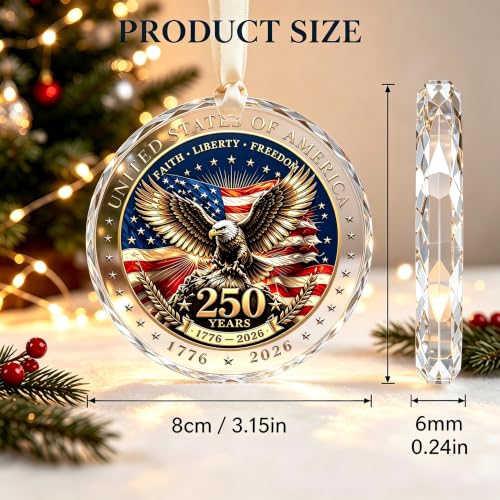 250th Anniversary USA Christmas Ornament – Crystal Patriotic Eagle, 3.15in, Includes Red Gift Box (Variation: 250 Ornaments-two)