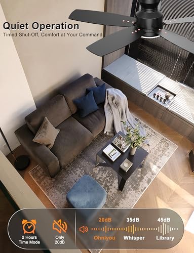 42-Inch Low Profile Ceiling Fan with Lights and Remote APP Control - Black
