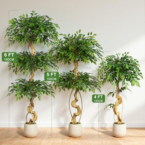 6ft Large Faux Ficus Tree in White Pot - Realistic Indoor Artificial Tree