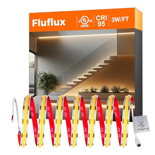 FluFlux 32.8ft 3000K Warm White COB LED Strip Lights Dimmable 24V CRI95+