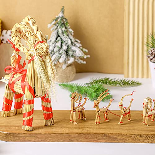 7 Pcs Scandinavian Straw Goat Christmas Ornaments Set - Nordic Holiday Decorations