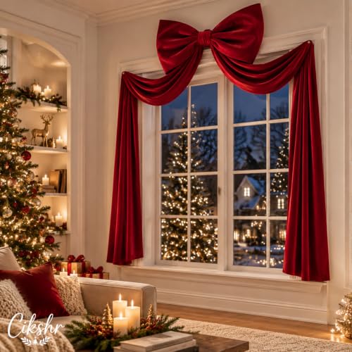 Cikshr 2 Pack Large Burgundy Velvet Christmas Tree Topper Bows - Holiday Decor