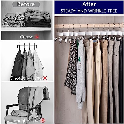 White Wooden Pants Hangers with Adjustable Clips - 24 Pack, 14 Inches, Variation of 24 / White