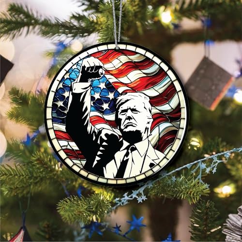Patriotic Fist Christmas Ornament ? Stained Glass American Flag Design | Republican Holiday Decoration, Conservative Gag Gift, Political Tree Keepsake, Funny Stocking Stuffer