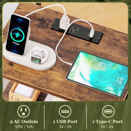 SUPERJARE Nightstand with Charging Station, USB-C Port, Bedside Table