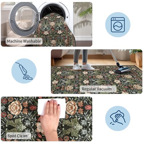 GarveeHome Forest Chestnut 8x10 Floral Area Rug - Washable Non Slip Indoor Carpet