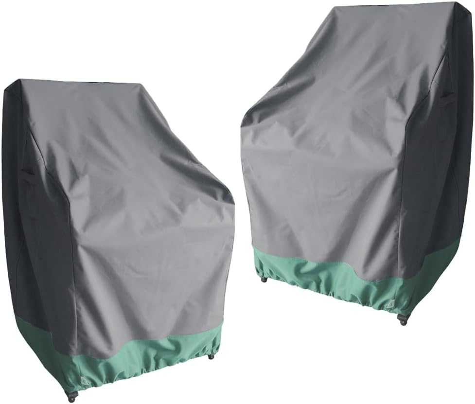 Patio Chair Covers | Durable Waterproof Outdoor Chair Protection - 2 Pack 26W x 28D x 37.5H Inch Grey & Light Green