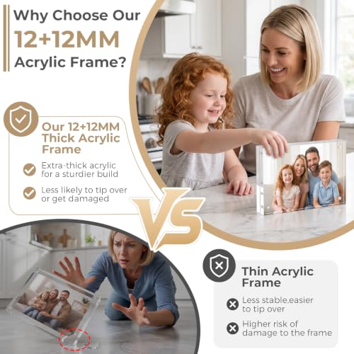 5x7 Acrylic Picture Frame Set - 5 Pack Thicker Frameless Double-Sided Display