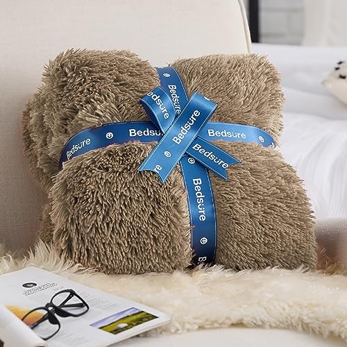 Bedsure Twin Brown Faux Fur Sherpa Throw Blanket 60x80 Inches, Fluffy Couch Blanket