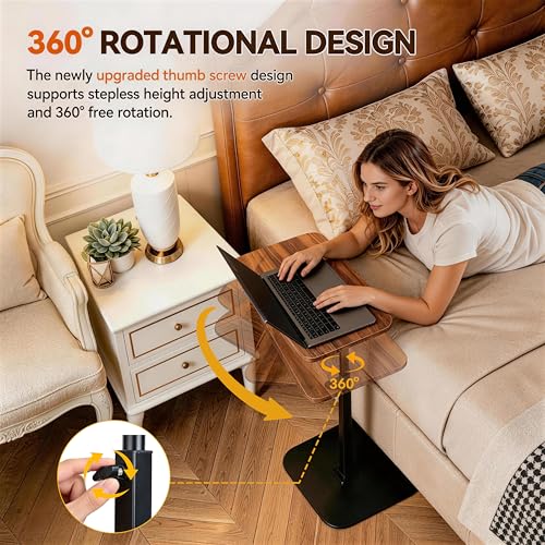 Adjustable C-Shaped Side Table with Steel Base for Couch Bed or Desk