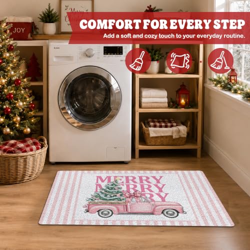 Pink Merry Christmas Tree Door Mat 17x30 Inches - Cquwb