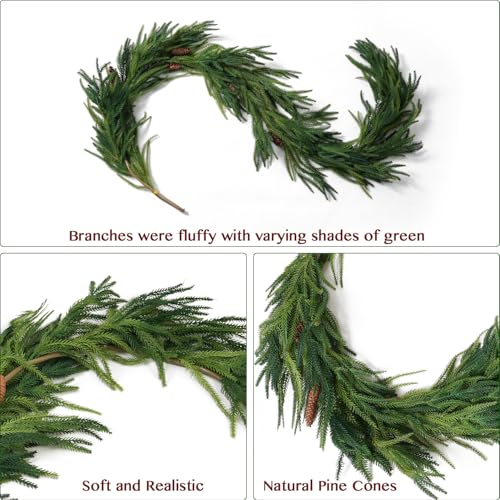 9FT Artificial Norfolk Pine Garland Christmas Decoration with Pine Cones - Trytuny