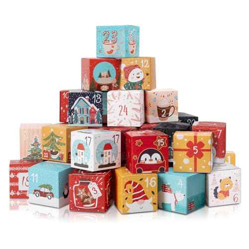 DIY Christmas Advent Calendar Boxes to Fill, 24 Empty Number Advent Calendar Boxes, 2025 Personalized Christmas Countdown Calendar Gift Boxes for Kids Family Friends, XMAS Holiday Decorations