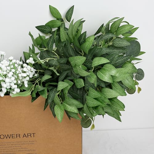 Dark Green 96 PCS Artificial Italian Ruscus Greenery Stems - Faux Silk Foliage for Wedding & Decor