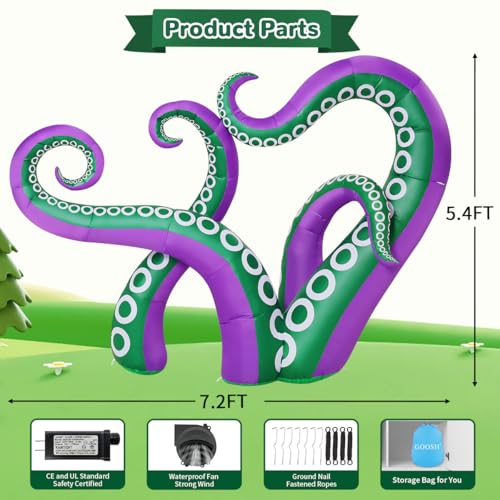 7.2 FT Inflatable Octopus Holiday Yard Decor with Built-in LEDs, Waterproof Outdoor Halloween & Christmas Decoration